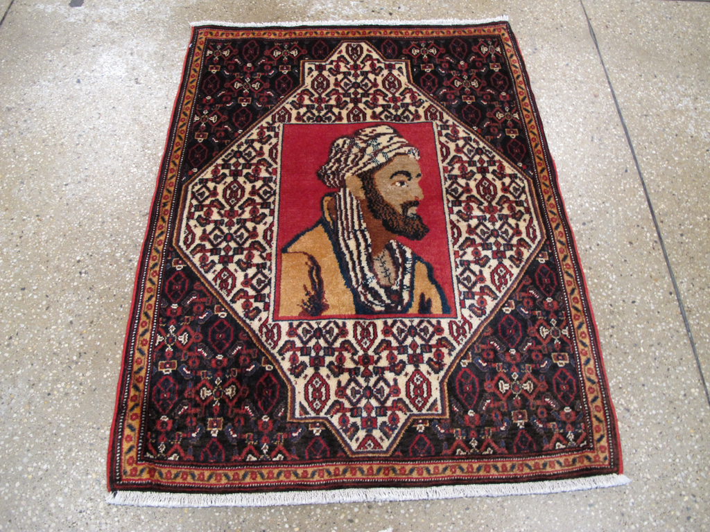Vintage Persian Senneh Malayer Pictorial Rug, No.26731 - Staging