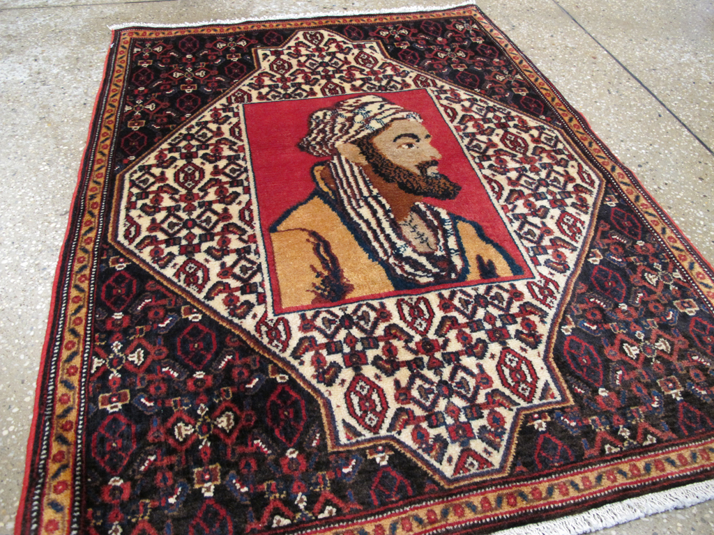 Vintage Persian Senneh Malayer Pictorial Rug, No.26731 - Staging