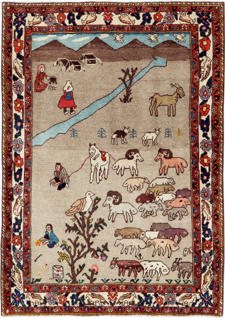 Vintage Persian Tabriz Pictorial Rug, No.26740 - Staging