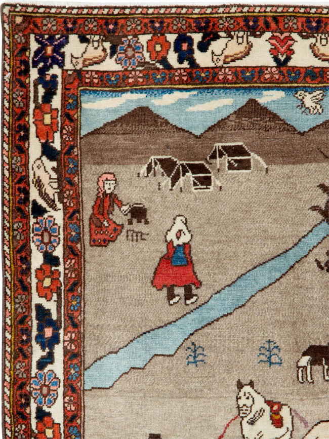 Vintage Persian Tabriz Pictorial Rug, No.26740 - Staging