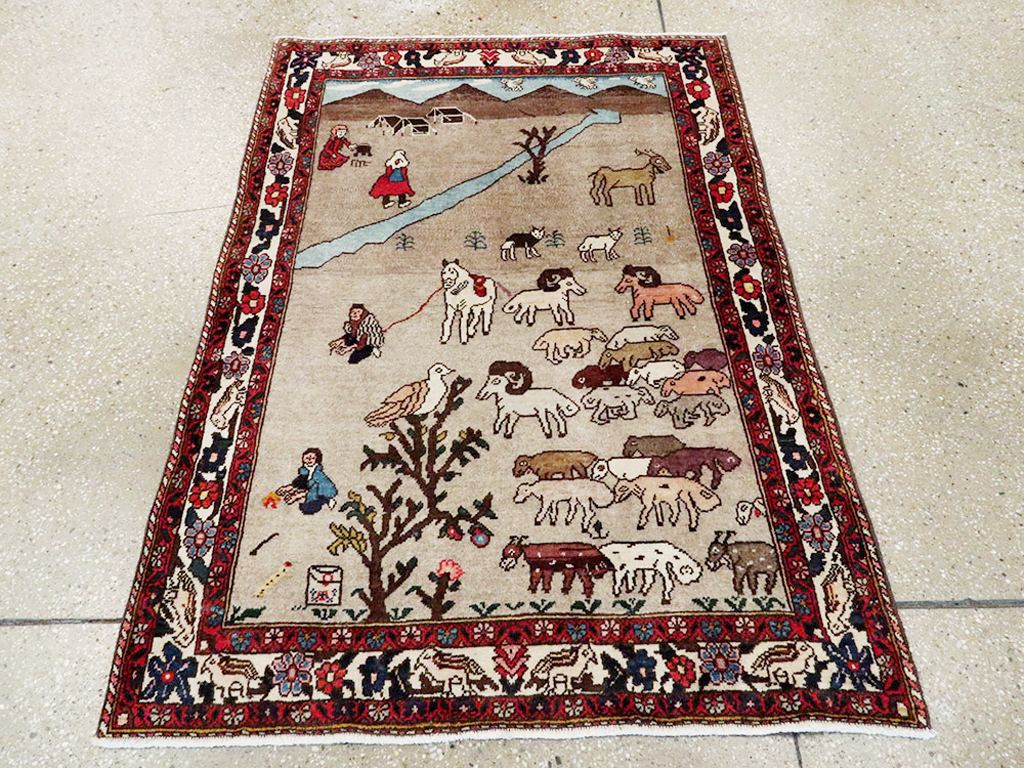 Vintage Persian Tabriz Pictorial Rug, No.26740 - Staging