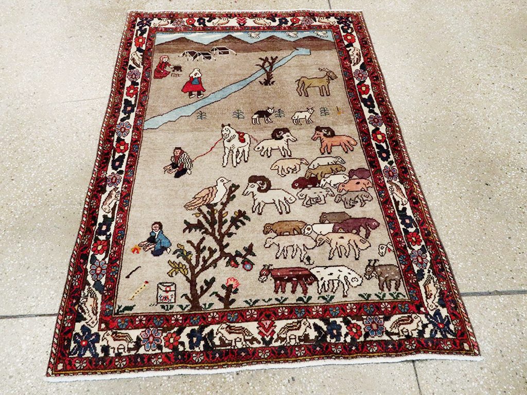 Vintage Persian Tabriz Pictorial Rug, No.26740 - Staging