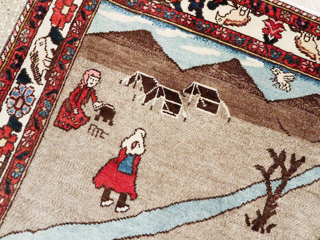 Vintage Persian Tabriz Pictorial Rug, No.26740 - Staging