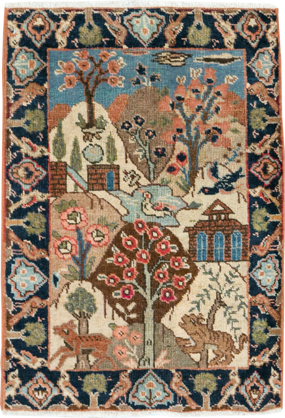 Vintage Persian Tabriz Pictorial Rug (Pair: 1 of 2), No.26742 - Staging