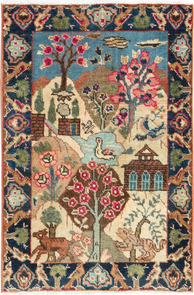 Vintage Persian Tabriz Pictorial Rug (Pair: 2 of 2), No.26743 - Staging