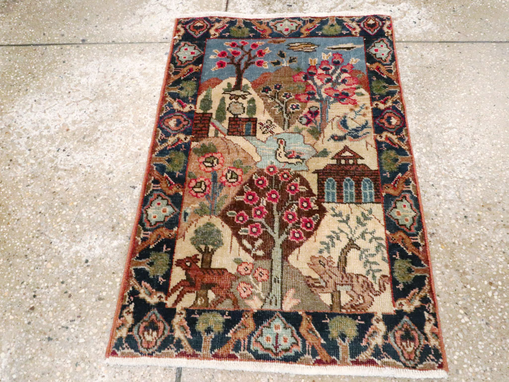 Vintage Persian Tabriz Pictorial Rug (Pair: 2 of 2), No.26743 - Staging