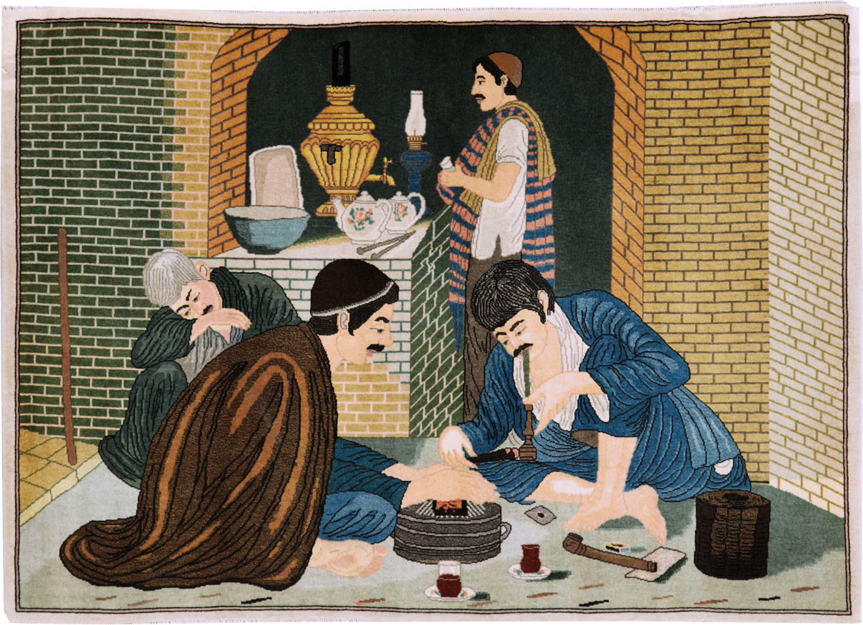 Vintage Persian Tabriz Pictorial Rug, No.26760 - Staging