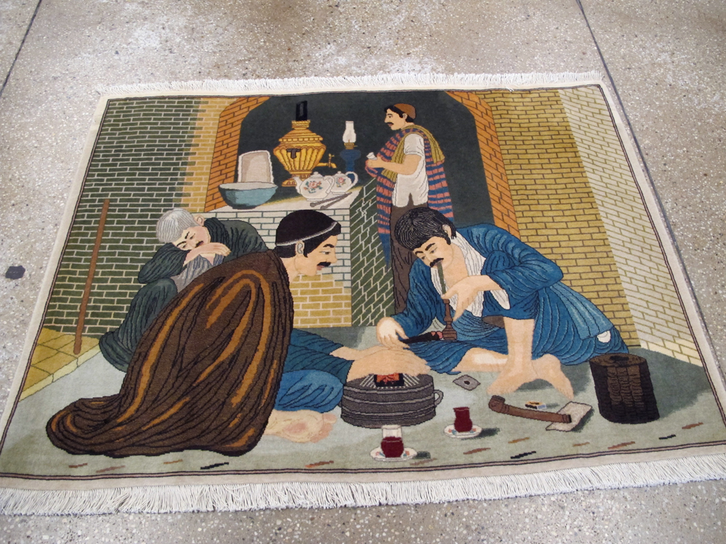 Vintage Persian Tabriz Pictorial Rug, No.26760 - Staging