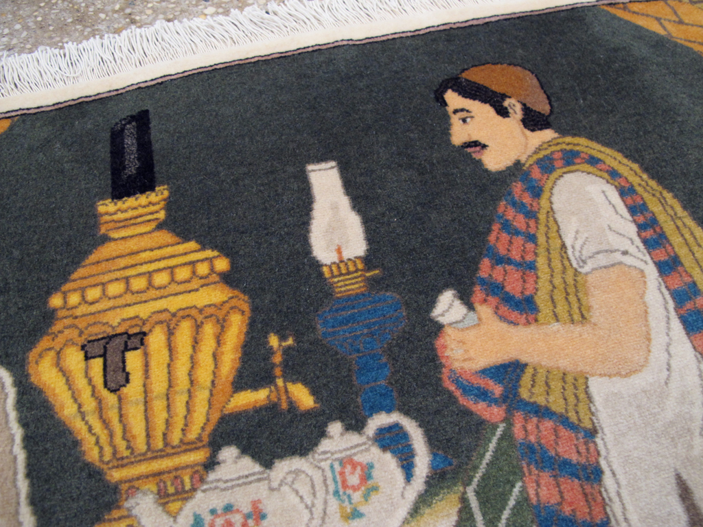 Vintage Persian Tabriz Pictorial Rug, No.26760 - Staging