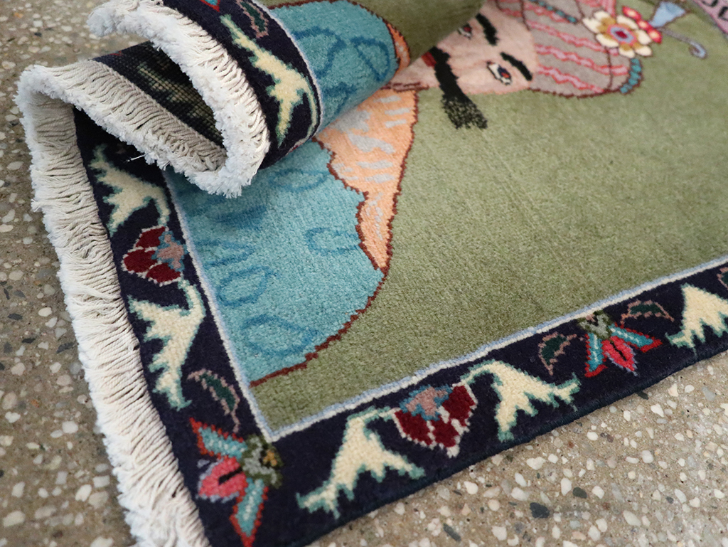 Vintage Persian Tabriz Pictorial Rug, No.26761 - Staging