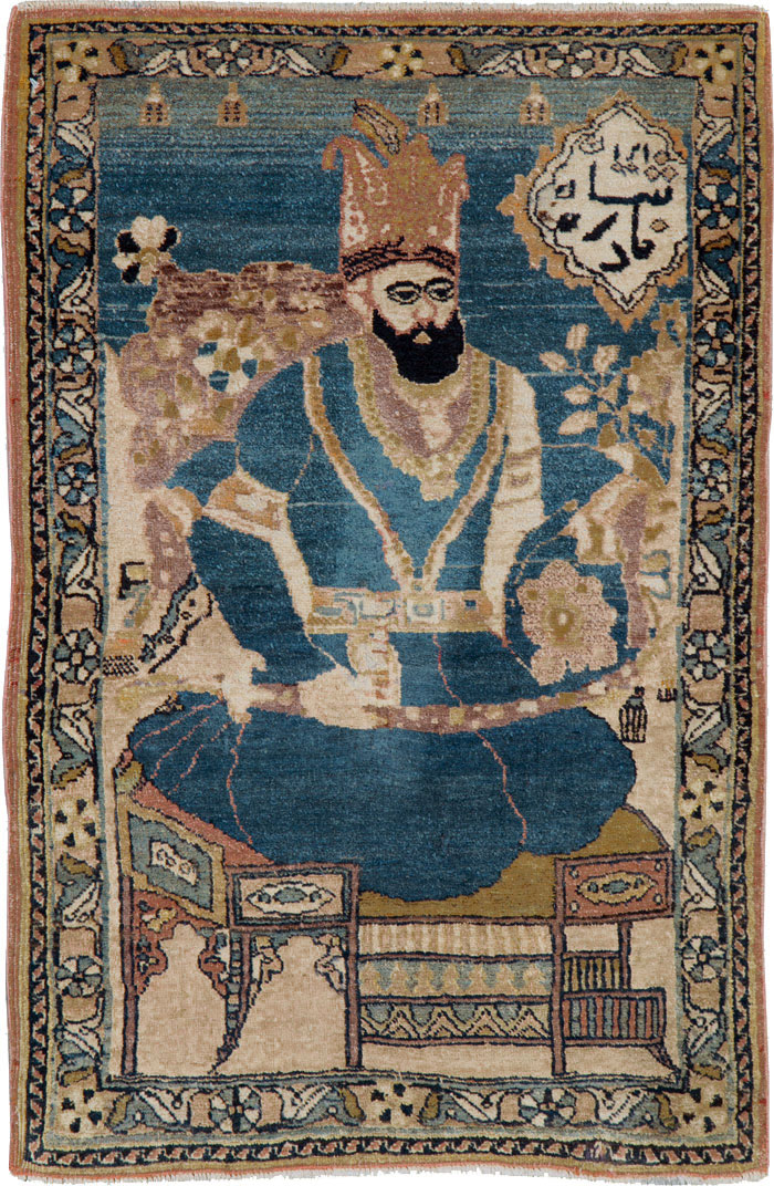 Antique Persian Tabriz Pictorial Rug, No.26782 - Staging