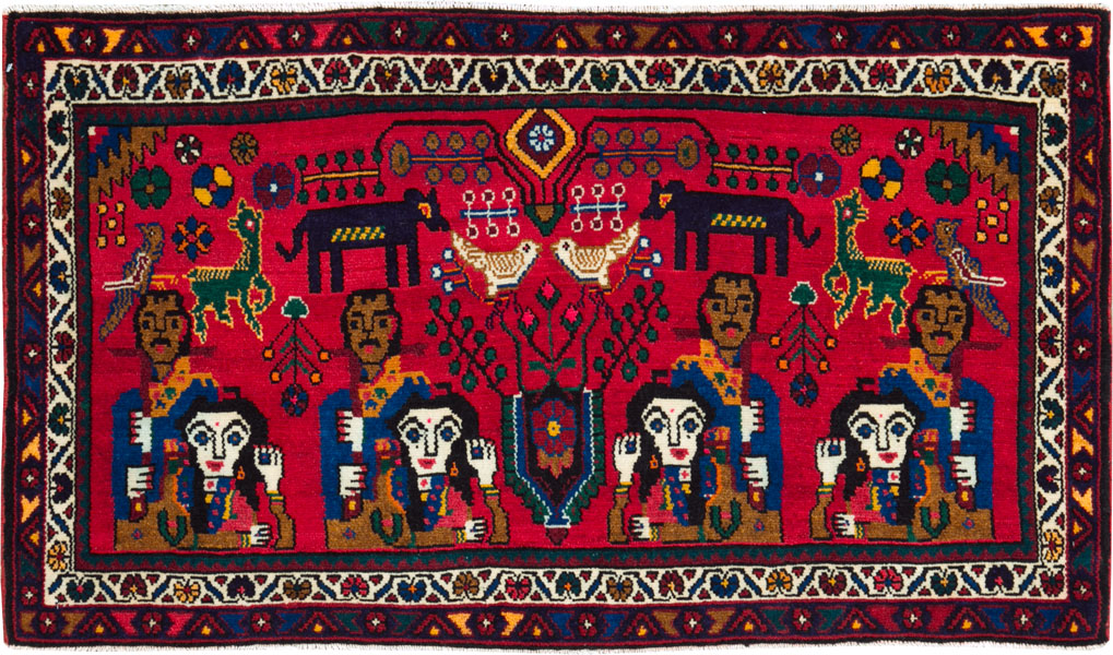 Vintage Persian Hamadan Pictorial Rug (Pair: 1 of 2), No.26790 - Staging