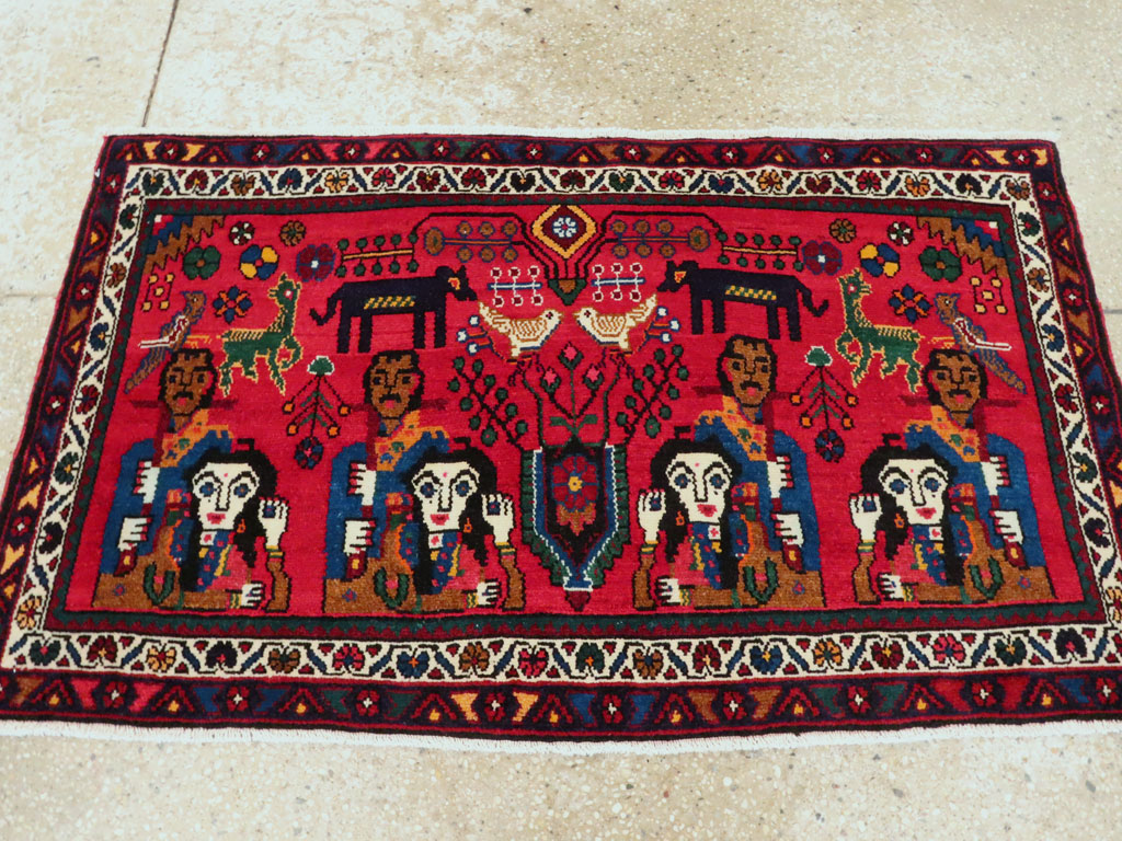 Vintage Persian Hamadan Pictorial Rug (Pair: 1 of 2), No.26790 - Staging