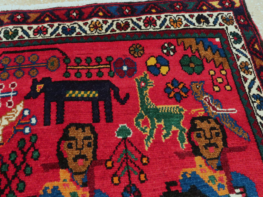 Vintage Persian Hamadan Pictorial Rug (Pair: 1 of 2), No.26790 - Staging