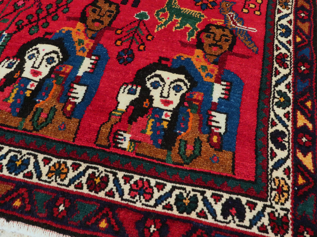 Vintage Persian Hamadan Pictorial Rug (Pair: 1 of 2), No.26790 - Staging
