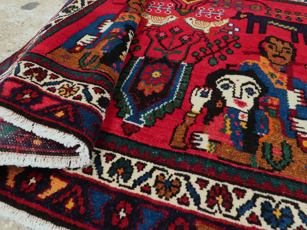 Vintage Persian Hamadan Pictorial Rug (Pair: 1 of 2), No.26790 - Staging