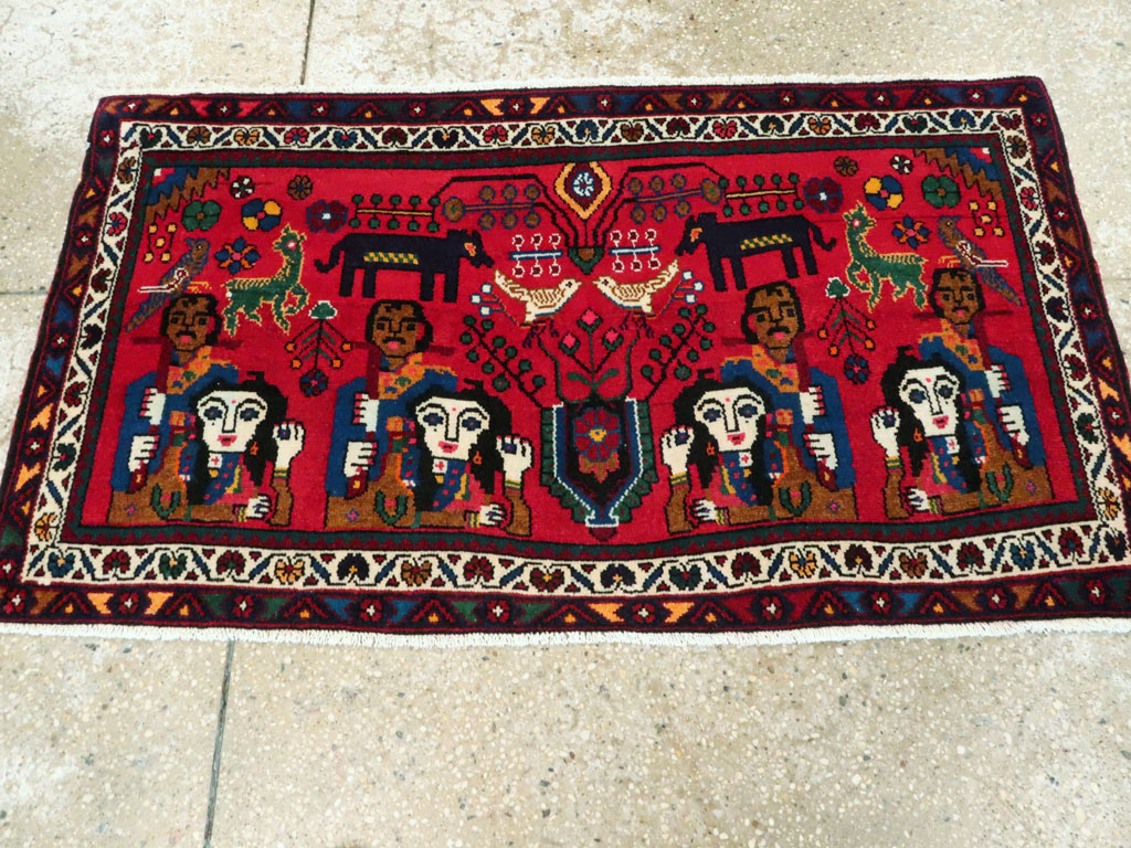 Vintage Persian Hamadan Pictorial Rug (Pair: 2 of 2), No.26791 - Staging