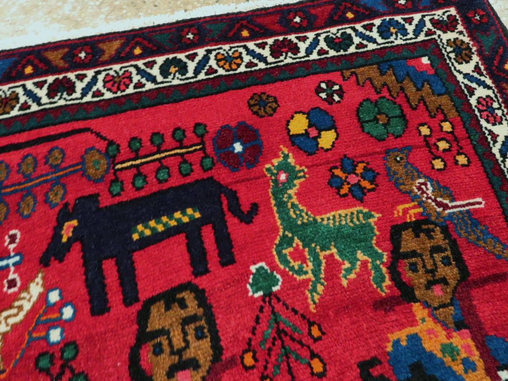 Vintage Persian Hamadan Pictorial Rug (Pair: 2 of 2), No.26791 - Staging