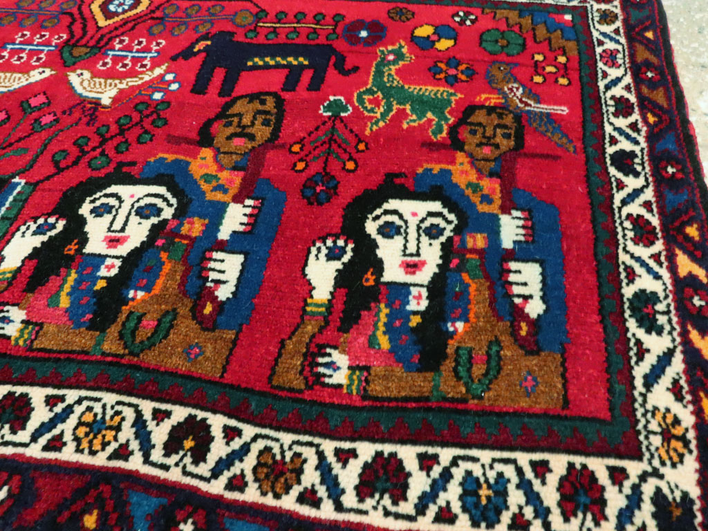 Vintage Persian Hamadan Pictorial Rug (Pair: 2 of 2), No.26791 - Staging
