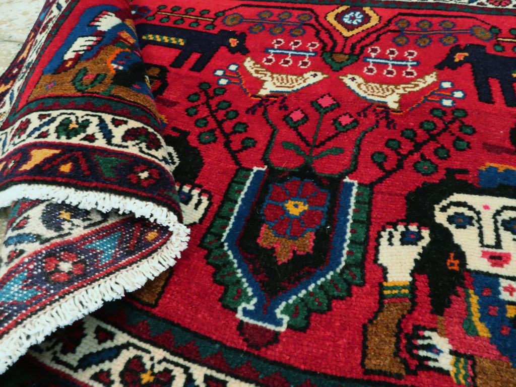 Vintage Persian Hamadan Pictorial Rug (Pair: 2 of 2), No.26791 - Staging