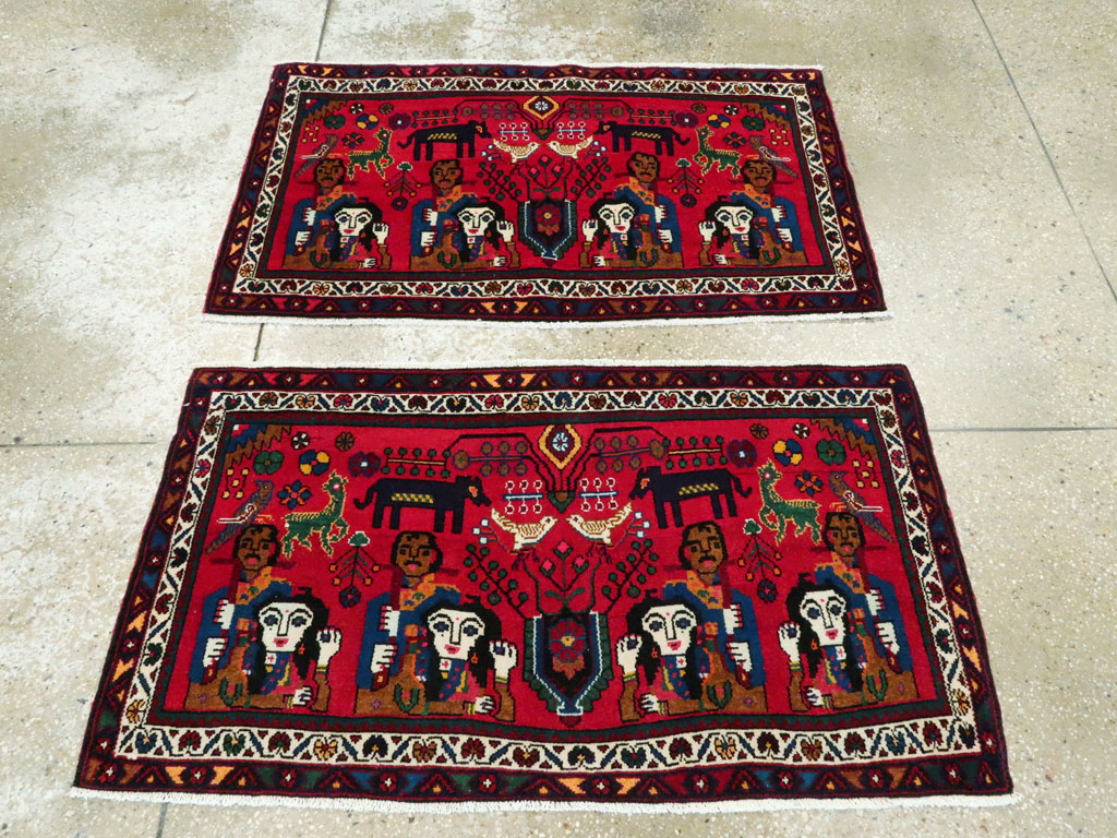 Vintage Persian Hamadan Pictorial Rug (Pair: 2 of 2), No.26791 - Staging