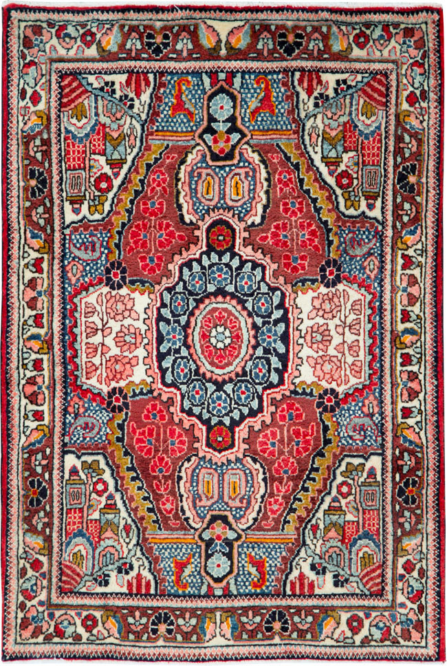 Vintage Persian Sarouk Throw Rug (Pair: 1 of 2), No.26792 - Staging