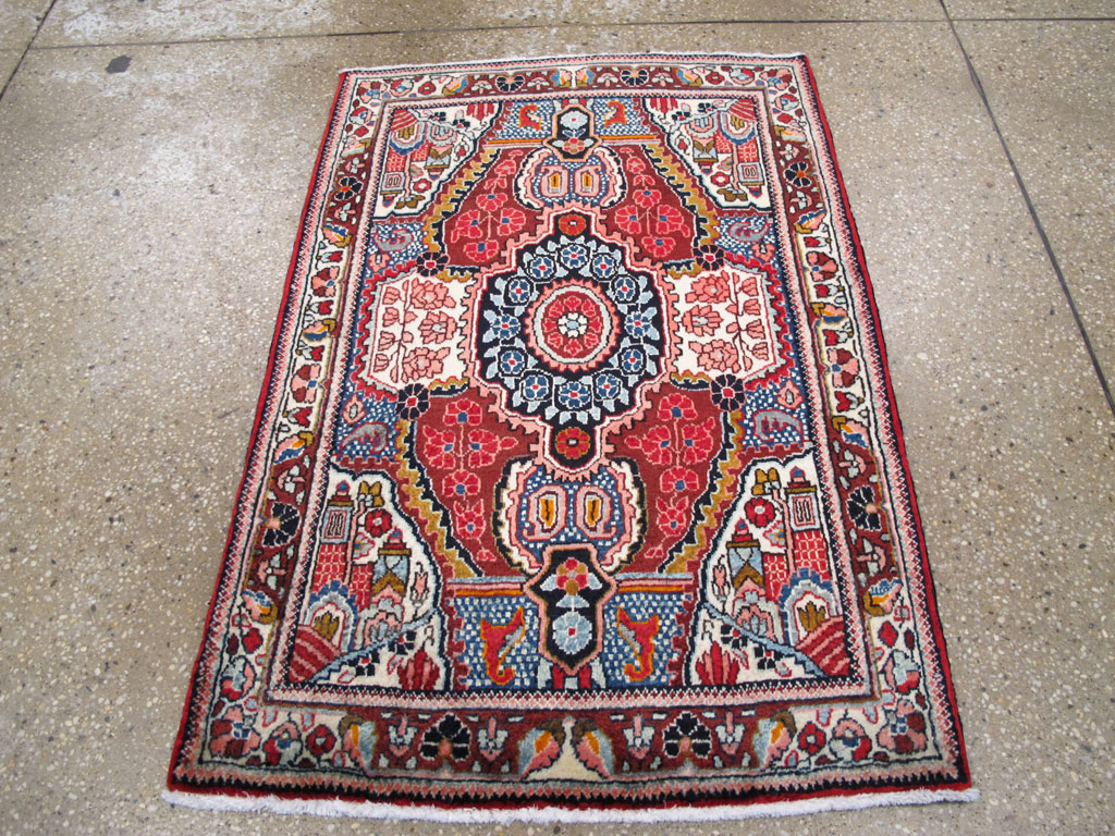 Vintage Persian Sarouk Throw Rug (Pair: 1 of 2), No.26792 - Staging
