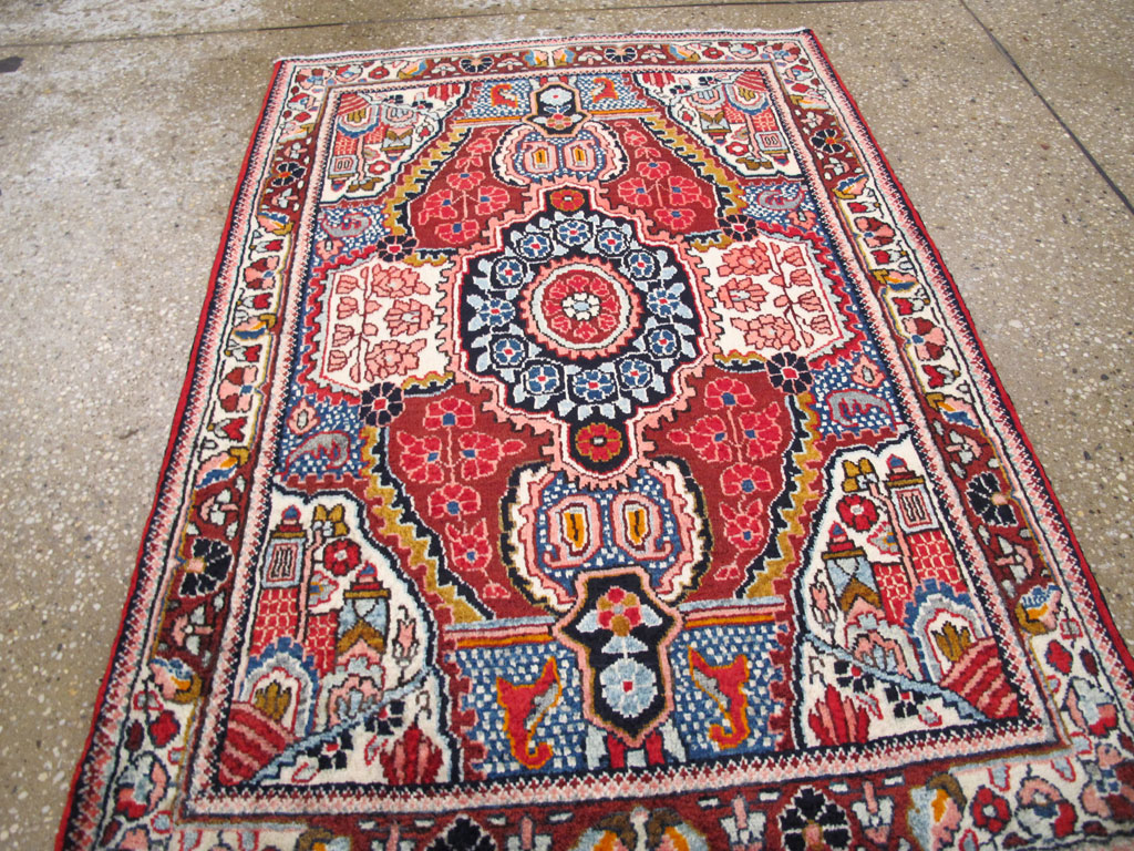 Vintage Persian Sarouk Throw Rug (Pair: 1 of 2), No.26792 - Staging