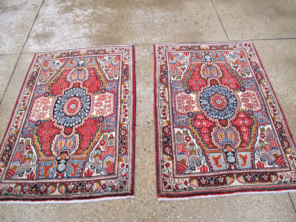 Vintage Persian Sarouk Throw Rug (Pair: 1 of 2), No.26792 - Staging
