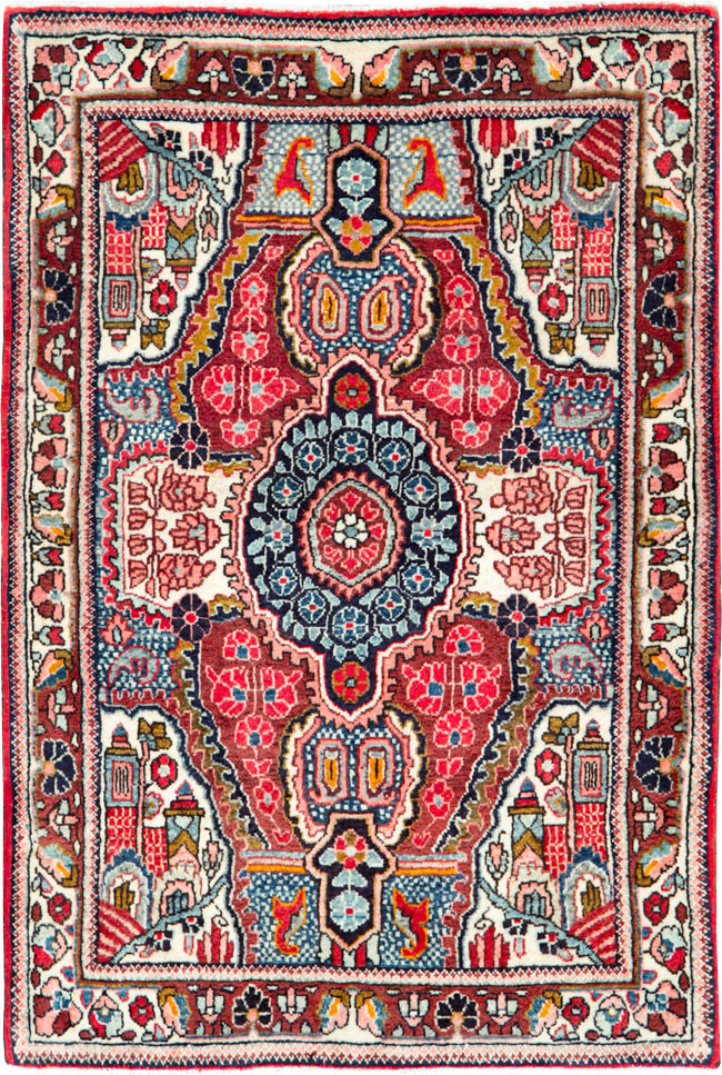 Vintage Persian Sarouk Throw Rug (Pair: 2 of 2), No.26793 - Staging
