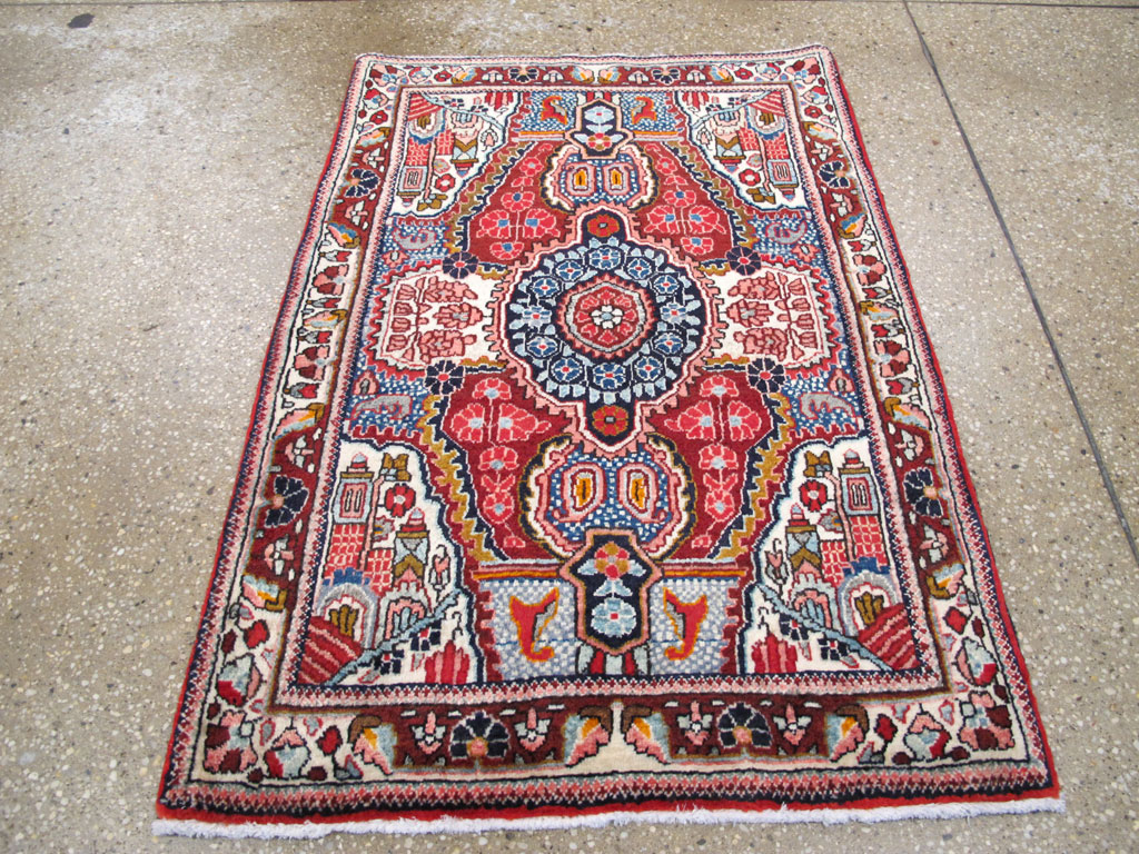 Vintage Persian Sarouk Throw Rug (Pair: 2 of 2), No.26793 - Staging