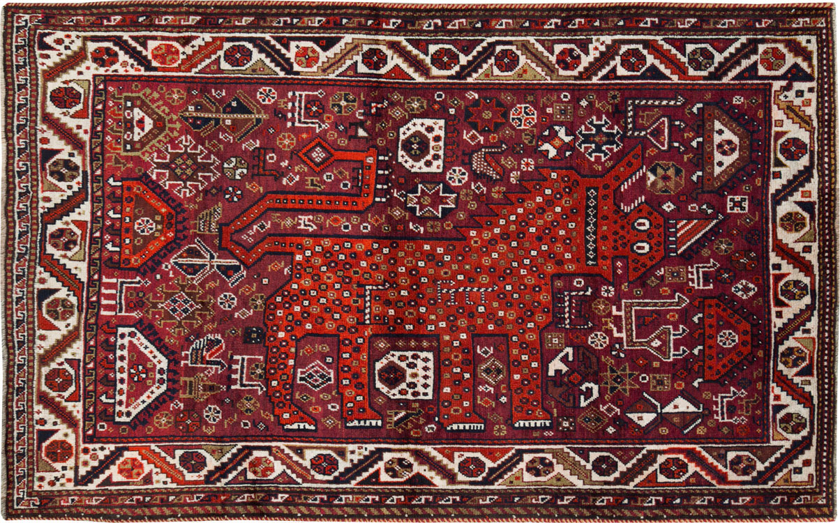 Vintage Pictorial Qashqai Rug, No.26794 - Staging