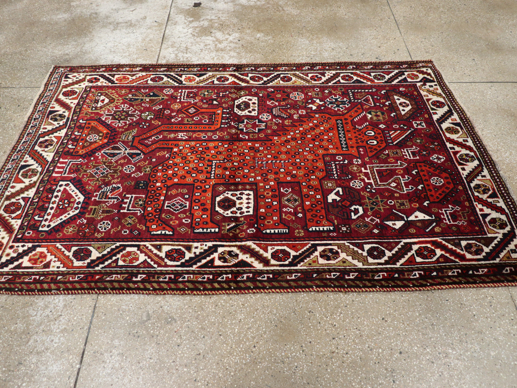 Vintage Pictorial Qashqai Rug, No.26794 - Staging