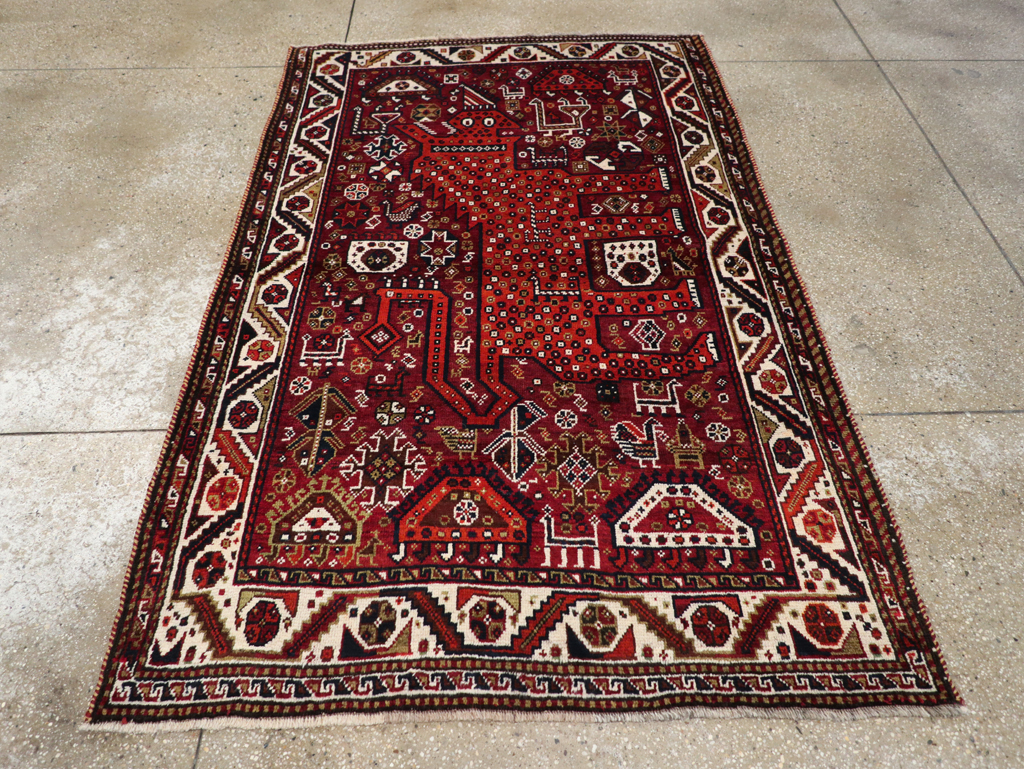 Vintage Pictorial Qashqai Rug, No.26794 - Staging