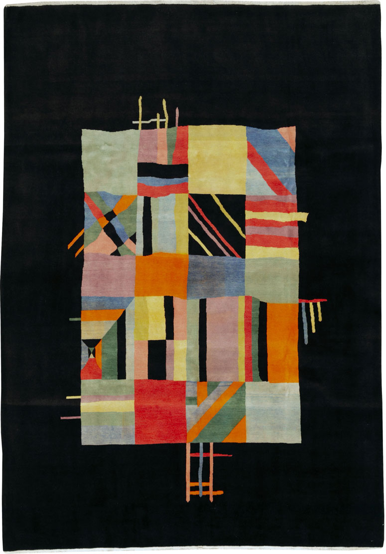 Vintage Persian Tabriz Art Deco Rug Inspired By Edward McKnight Kauffer, No.26798 - Staging