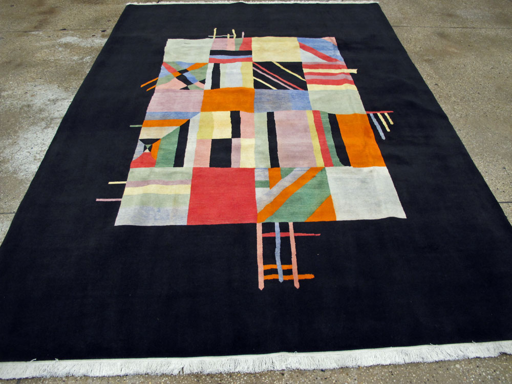 Vintage Persian Tabriz Art Deco Rug Inspired By Edward McKnight Kauffer, No.26798 - Staging