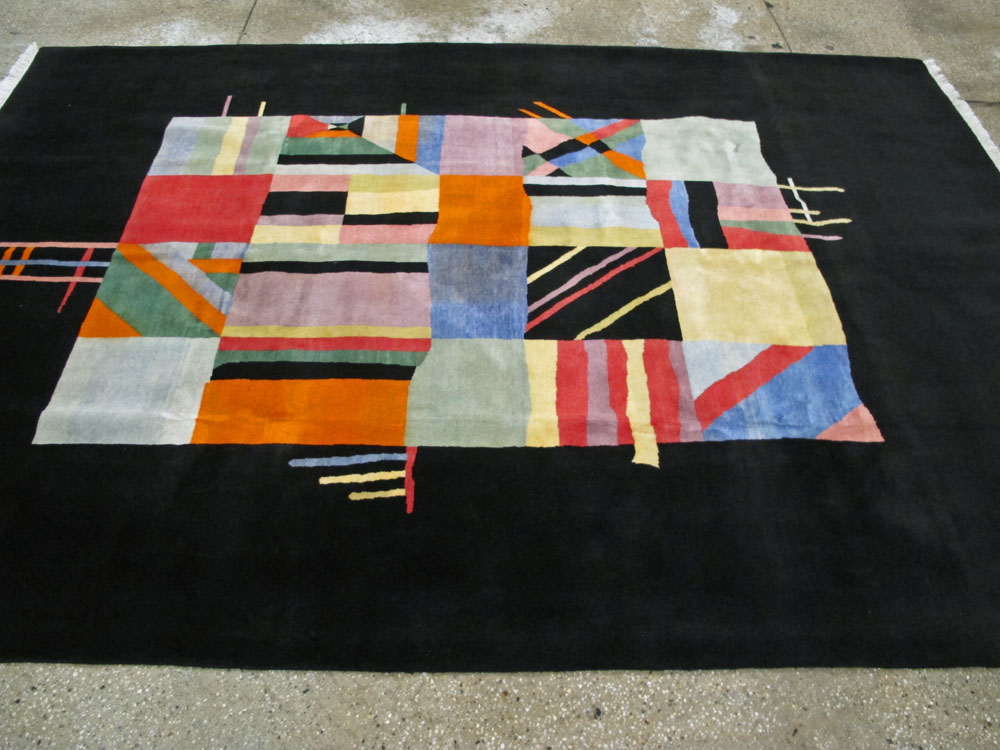 Vintage Persian Tabriz Art Deco Rug Inspired By Edward McKnight Kauffer, No.26798 - Staging