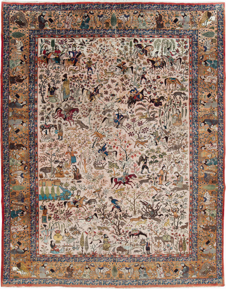 Vintage Persian Tabriz Pictorial Carpet, No.26816 - Staging