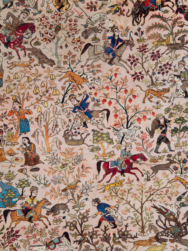 Vintage Persian Tabriz Pictorial Carpet, No.26816 - Staging