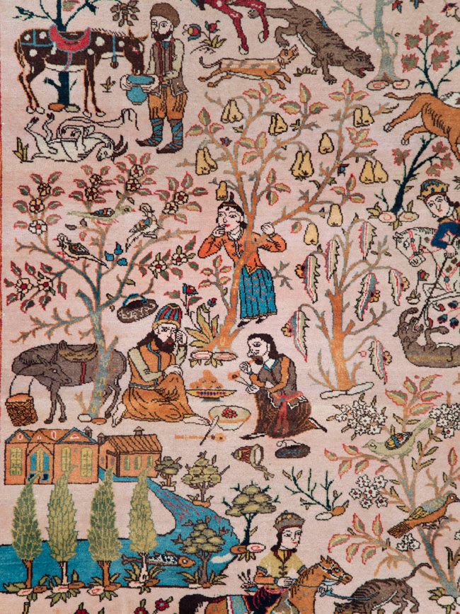 Vintage Persian Tabriz Pictorial Carpet, No.26816 - Staging