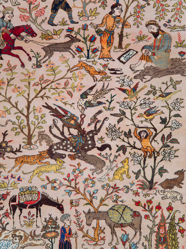 Vintage Persian Tabriz Pictorial Carpet, No.26816 - Staging