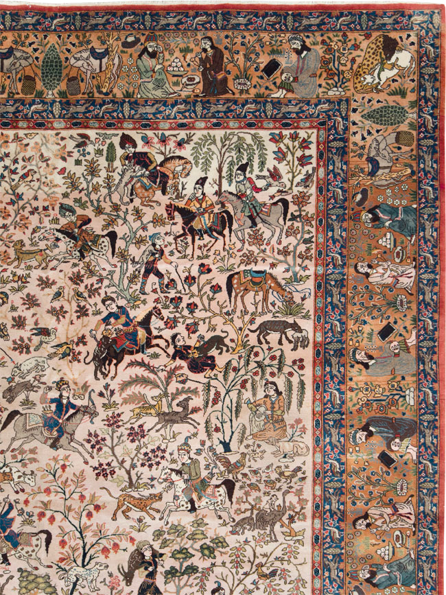 Vintage Persian Tabriz Pictorial Carpet, No.26816 - Staging