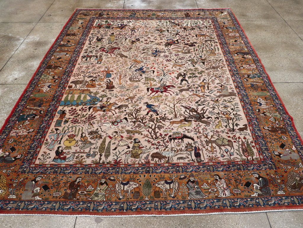 Vintage Persian Tabriz Pictorial Carpet, No.26816 - Staging