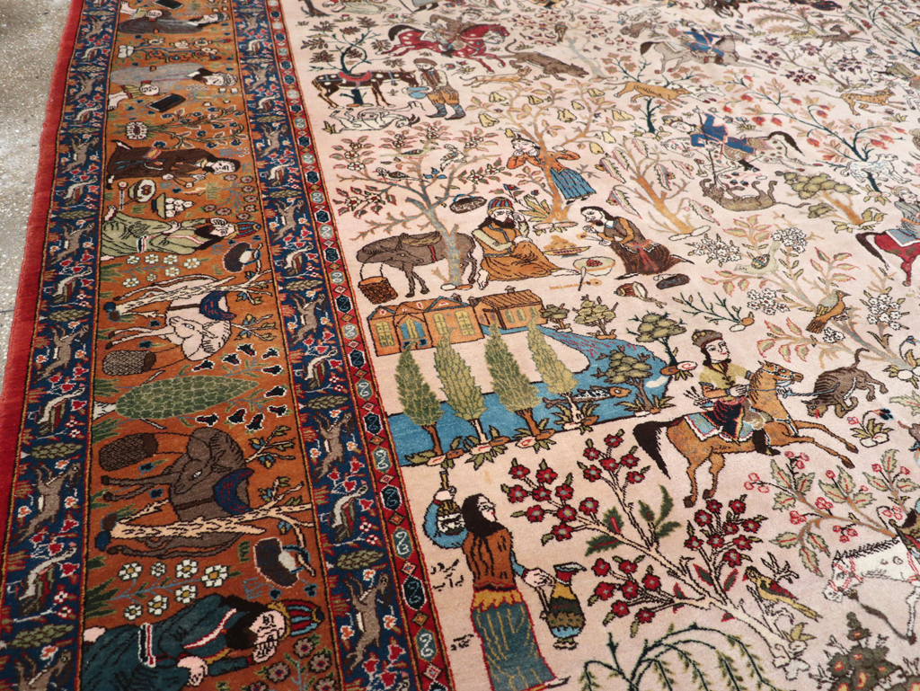 Vintage Persian Tabriz Pictorial Carpet, No.26816 - Staging