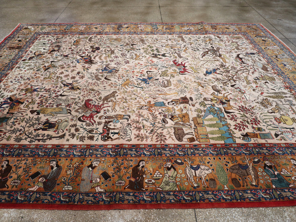 Vintage Persian Tabriz Pictorial Carpet, No.26816 - Staging