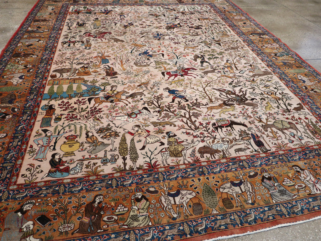 Vintage Persian Tabriz Pictorial Carpet, No.26816 - Staging