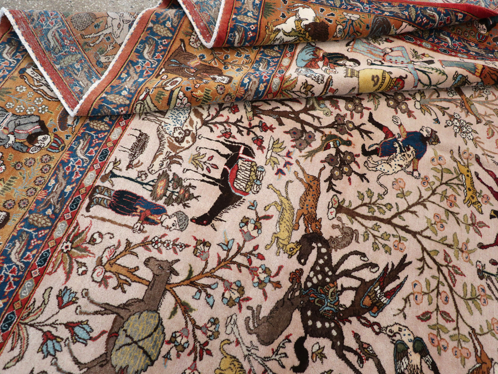 Vintage Persian Tabriz Pictorial Carpet, No.26816 - Staging