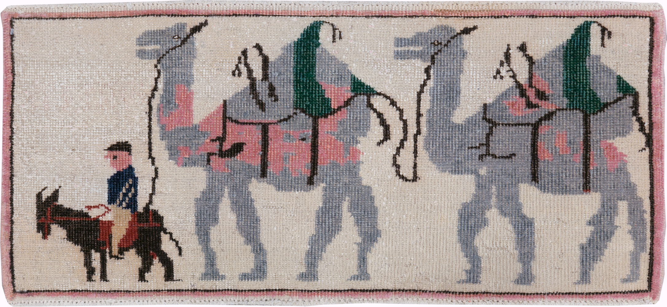 Vintage Turkish Pictorial Throw Rug, No.26817 - Staging