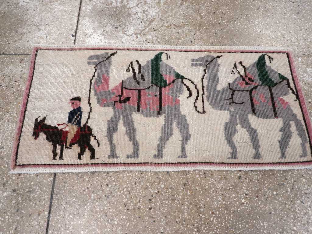 Vintage Turkish Pictorial Throw Rug, No.26817 - Staging