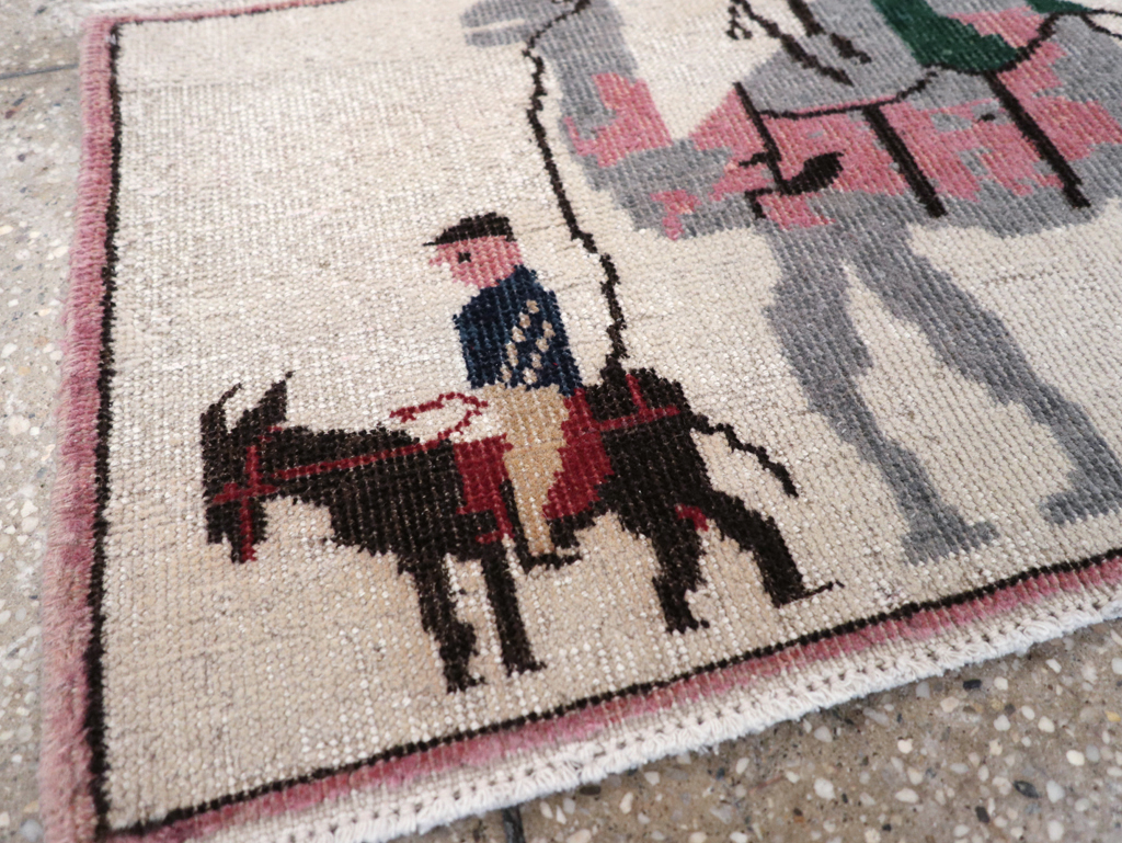 Vintage Turkish Pictorial Throw Rug, No.26817 - Staging